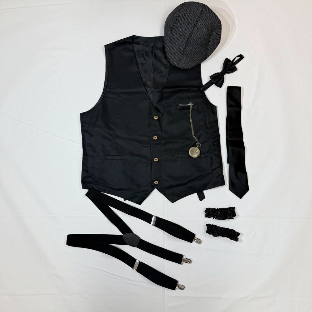 Vintage 1920s Men’s Costume Bundle – Size L – Vest, Cap, Suspenders